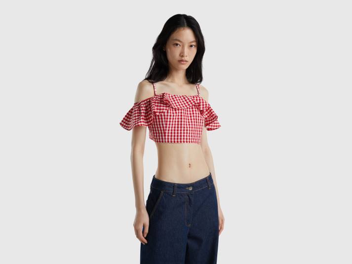 vrouwen Benetton vichy crop top met ruches rood 4R62361