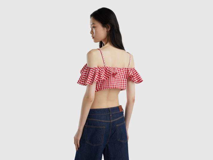 vrouwen Benetton vichy crop top met ruches rood 4R62361