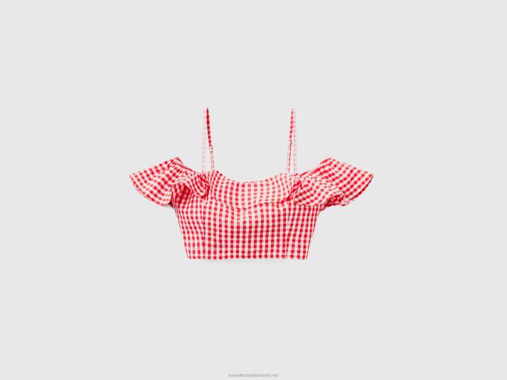 vrouwen Benetton vichy crop top met ruches rood 4R62361