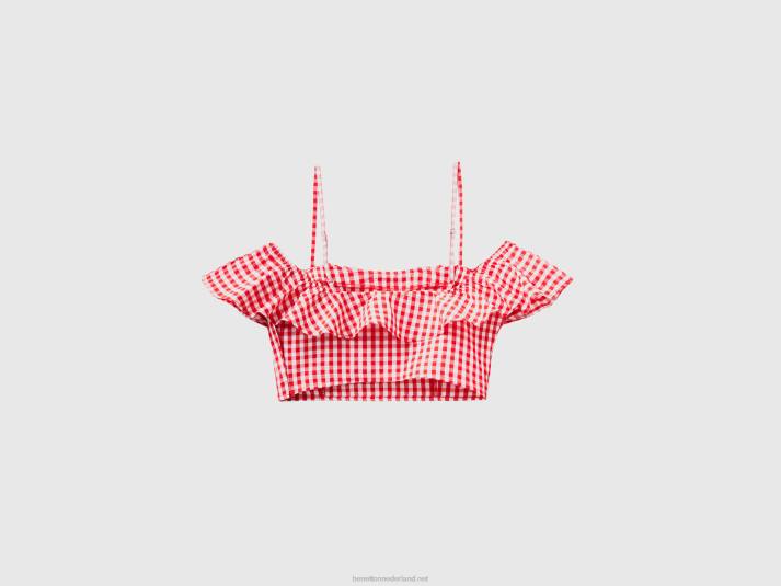 vrouwen Benetton vichy crop top met ruches rood 4R62361