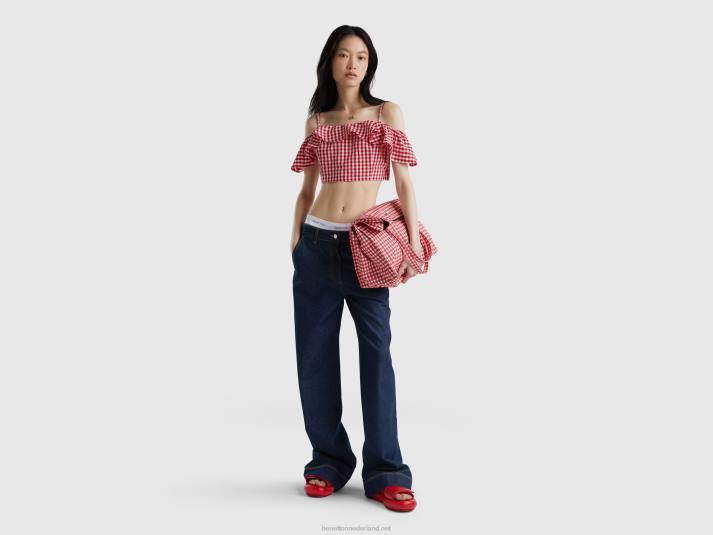 vrouwen Benetton vichy crop top met ruches rood 4R623788
