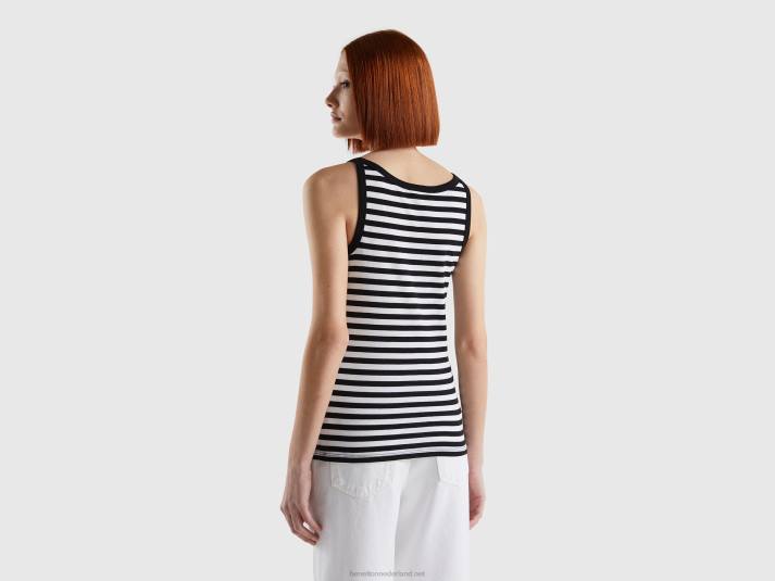 vrouwen Benetton zwart gestreepte tanktop van 100% katoen zwart 4R62434