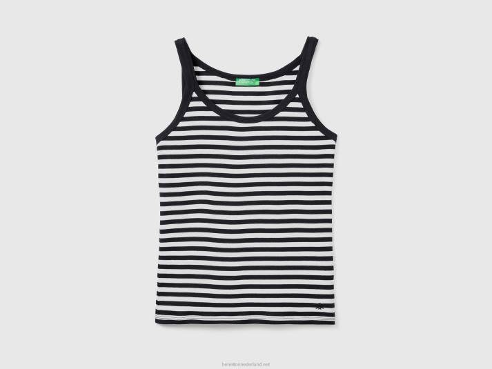 vrouwen Benetton zwart gestreepte tanktop van 100% katoen zwart 4R62434