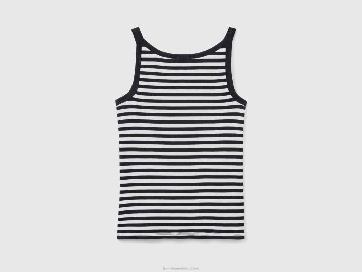 vrouwen Benetton zwart gestreepte tanktop van 100% katoen zwart 4R62434