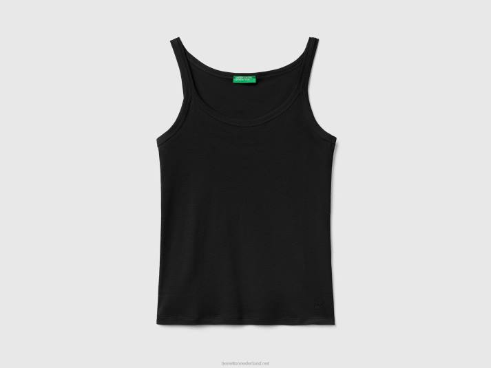 vrouwen Benetton zwarte tanktop van puur katoen zwart 4R62433