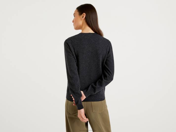 vrouwen Benetton antracietgrijs vest met ronde hals van zuivere merinowol donkergrijs 4R62147