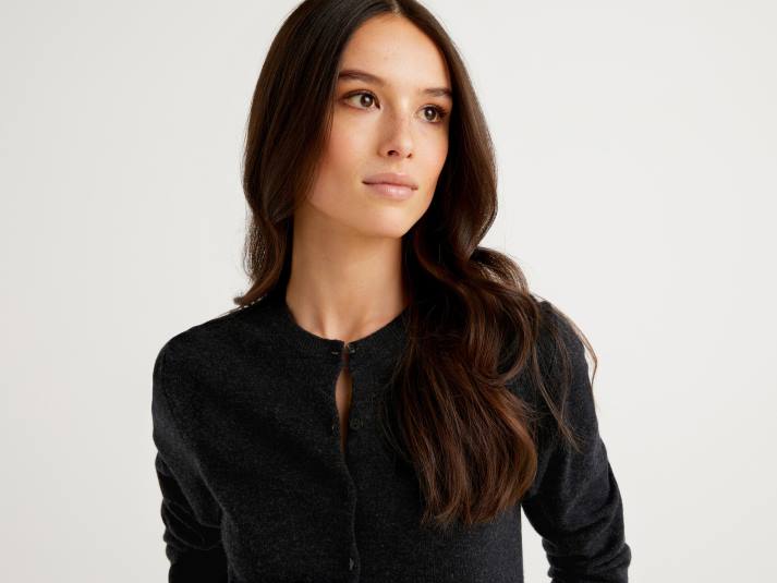 vrouwen Benetton antracietgrijs vest met ronde hals van zuivere merinowol donkergrijs 4R623678