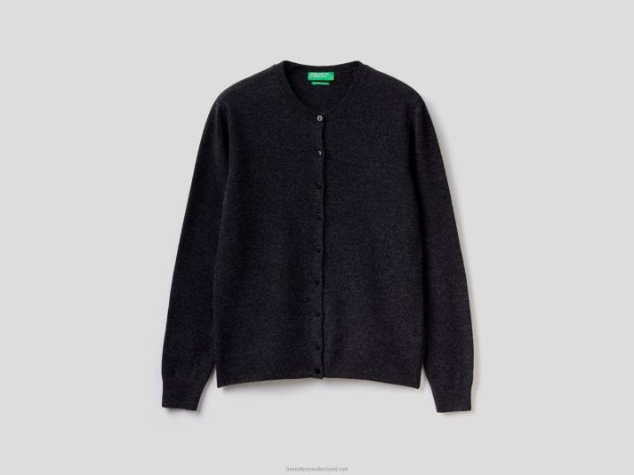 vrouwen Benetton antracietgrijs vest met ronde hals van zuivere merinowol donkergrijs 4R623678
