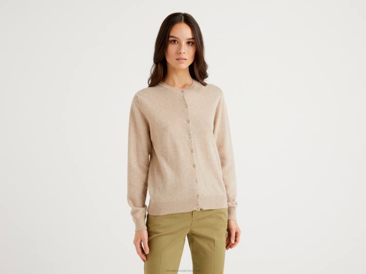 vrouwen Benetton beige vest met ronde hals van zuivere merinowol beige 4R62225