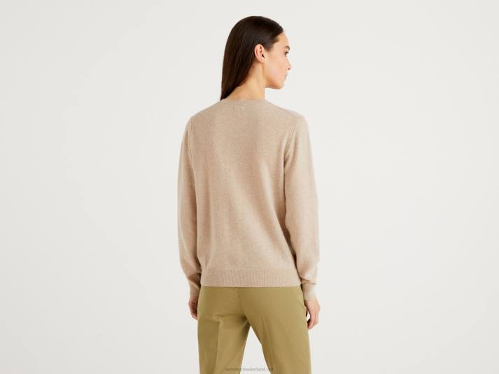 vrouwen Benetton beige vest met ronde hals van zuivere merinowol beige 4R62225