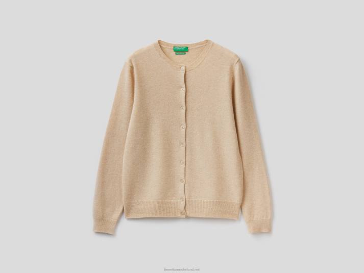 vrouwen Benetton beige vest met ronde hals van zuivere merinowol beige 4R62225