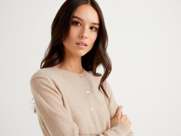 vrouwen Benetton beige vest met ronde hals van zuivere merinowol beige 4R623699