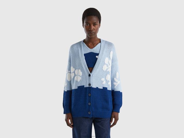 vrouwen Benetton blauw vest met bloemeninleg blauw 4R6286