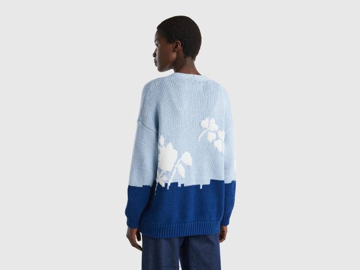 vrouwen Benetton blauw vest met bloemeninleg blauw 4R6286