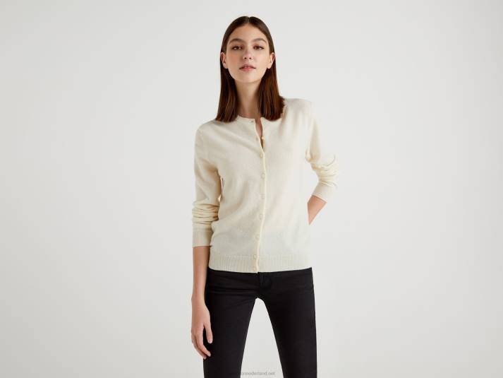 vrouwen Benetton crèmekleurig vest met ronde hals van zuivere merinowol romig wit 4R62159