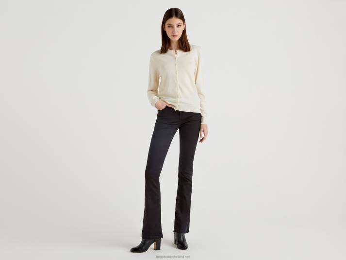 vrouwen Benetton crèmekleurig vest met ronde hals van zuivere merinowol romig wit 4R62159