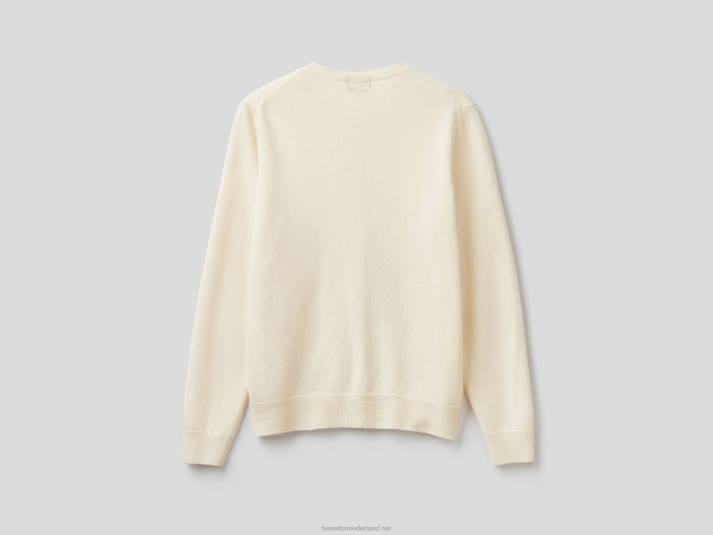 vrouwen Benetton crèmekleurig vest met ronde hals van zuivere merinowol romig wit 4R62159