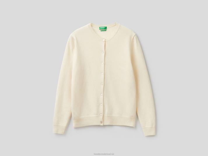 vrouwen Benetton crèmekleurig vest met ronde hals van zuivere merinowol romig wit 4R623685