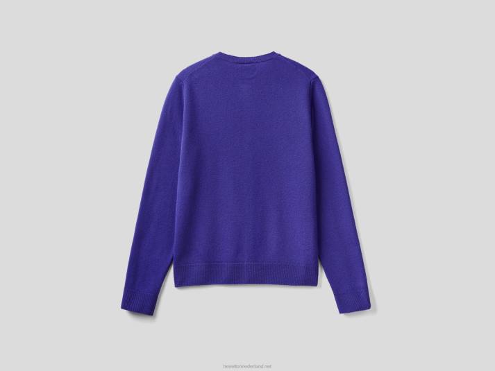 vrouwen Benetton diepblauw vest met ronde hals van zuivere merinowol blauw 4R62158