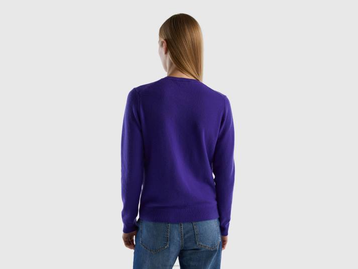 vrouwen Benetton diepblauw vest met ronde hals van zuivere merinowol blauw 4R623663