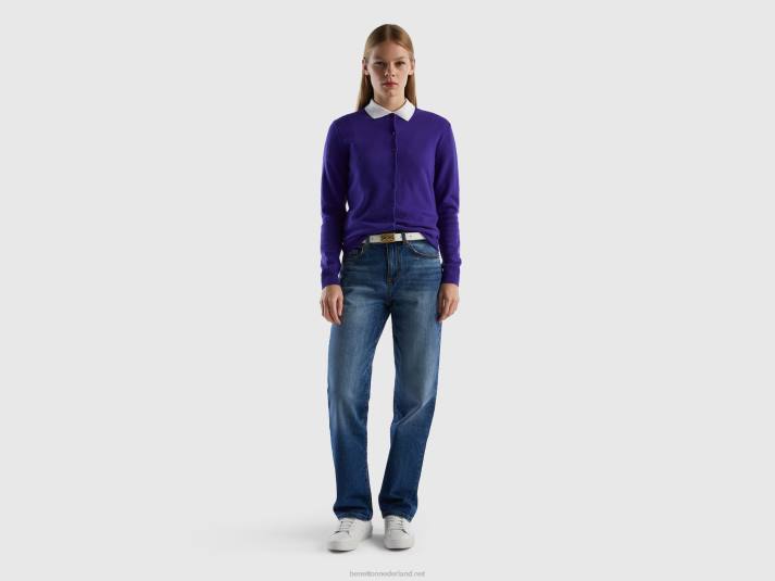 vrouwen Benetton diepblauw vest met ronde hals van zuivere merinowol blauw 4R623663