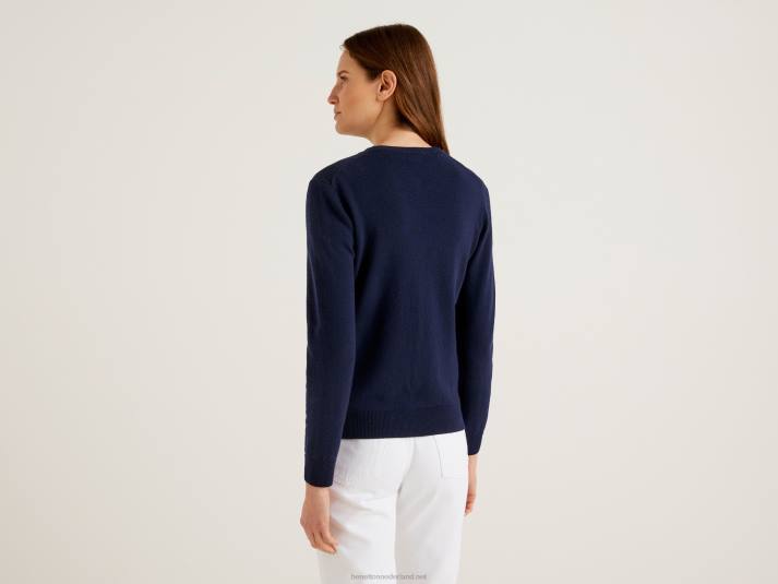 vrouwen Benetton donkerblauw vest met ronde hals van zuivere merinowol donkerblauw 4R62169