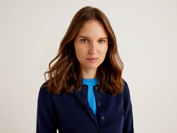 vrouwen Benetton donkerblauw vest met ronde hals van zuivere merinowol donkerblauw 4R62169