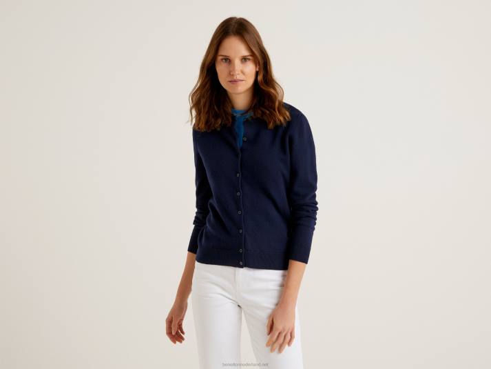 vrouwen Benetton donkerblauw vest met ronde hals van zuivere merinowol donkerblauw 4R623641