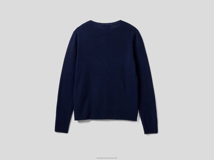 vrouwen Benetton donkerblauw vest met ronde hals van zuivere merinowol donkerblauw 4R623641