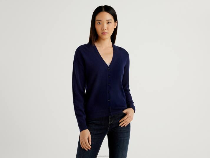 vrouwen Benetton donkerblauw vest met v-hals van zuivere merinowol donkerblauw 4R62184