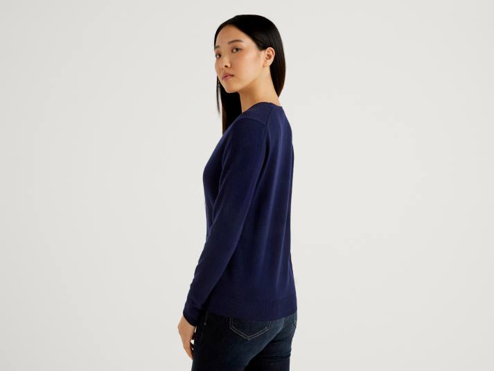 vrouwen Benetton donkerblauw vest met v-hals van zuivere merinowol donkerblauw 4R62184