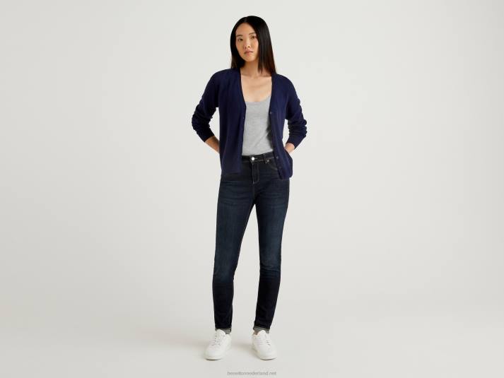 vrouwen Benetton donkerblauw vest met v-hals van zuivere merinowol donkerblauw 4R62184