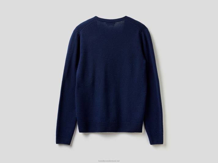 vrouwen Benetton donkerblauw vest met v-hals van zuivere merinowol donkerblauw 4R62184