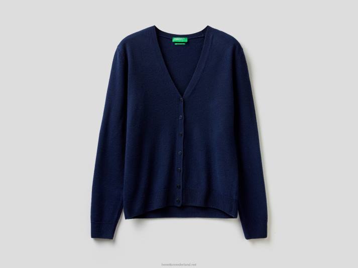 vrouwen Benetton donkerblauw vest met v-hals van zuivere merinowol donkerblauw 4R623625