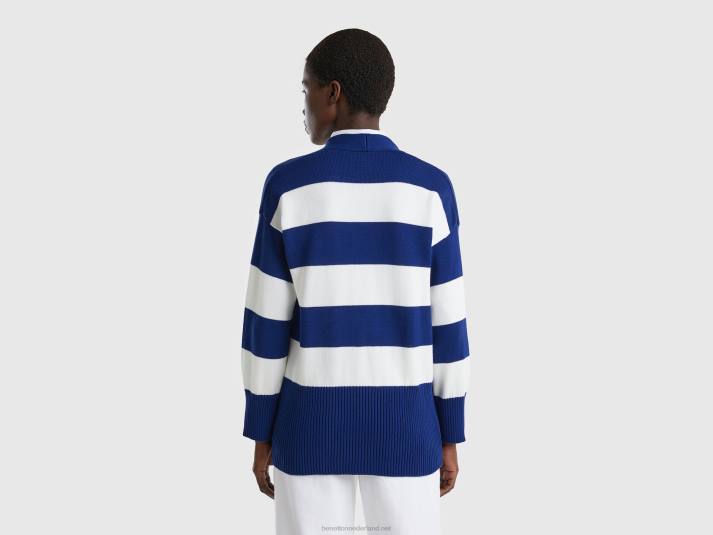 vrouwen Benetton gestreept vest van tricotkatoen blauw 4R62128