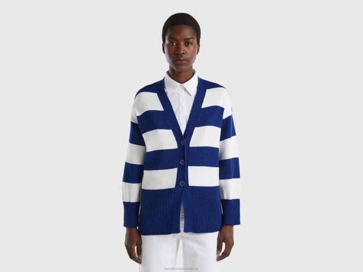 vrouwen Benetton gestreept vest van tricotkatoen blauw 4R623591