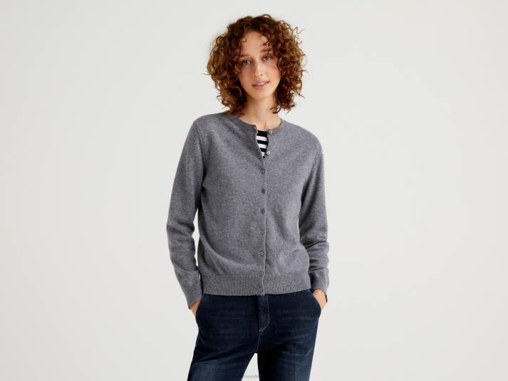 vrouwen Benetton grijs vest met ronde hals van zuivere merinowol grijs 4R62183