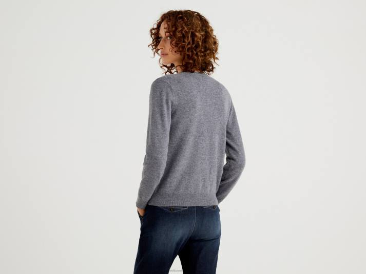 vrouwen Benetton grijs vest met ronde hals van zuivere merinowol grijs 4R62183