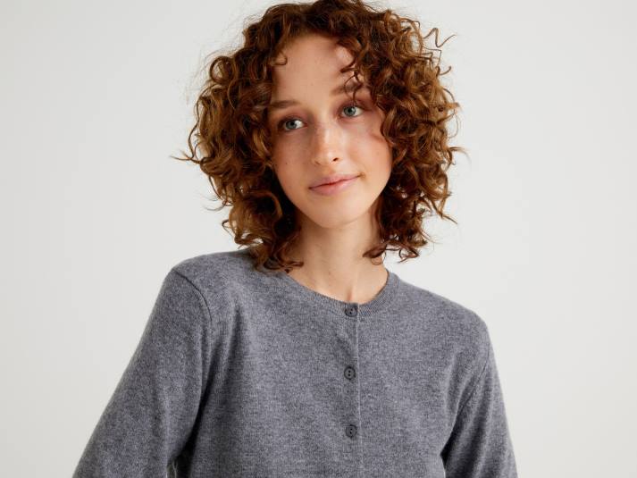vrouwen Benetton grijs vest met ronde hals van zuivere merinowol grijs 4R62183