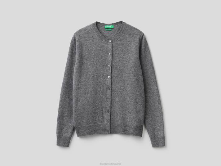 vrouwen Benetton grijs vest met ronde hals van zuivere merinowol grijs 4R62183