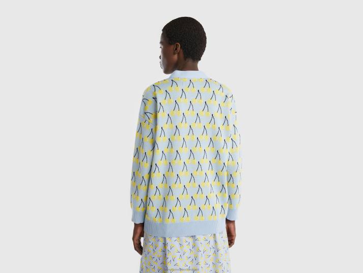 vrouwen Benetton hemelsblauw vest met kersenpatroon hemelsblauw 4R62126