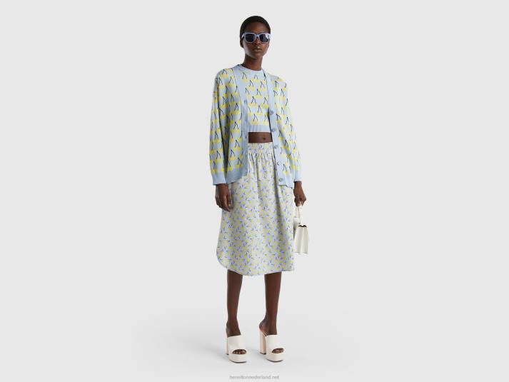 vrouwen Benetton hemelsblauw vest met kersenpatroon hemelsblauw 4R62126