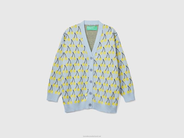 vrouwen Benetton hemelsblauw vest met kersenpatroon hemelsblauw 4R62126