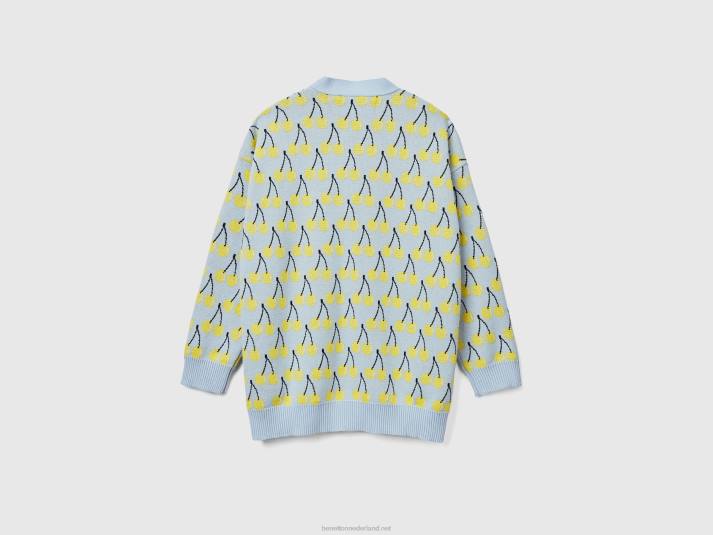 vrouwen Benetton hemelsblauw vest met kersenpatroon hemelsblauw 4R62126