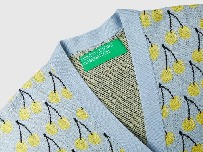 vrouwen Benetton hemelsblauw vest met kersenpatroon hemelsblauw 4R62126