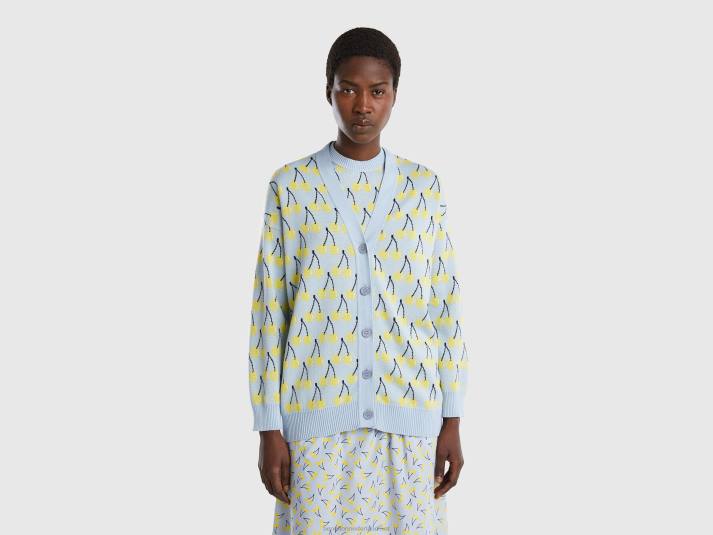 vrouwen Benetton hemelsblauw vest met kersenpatroon hemelsblauw 4R623614