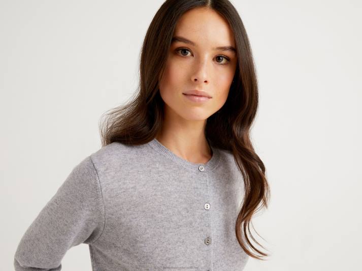 vrouwen Benetton lichtgrijs vest met ronde hals van zuivere merinowol lichtgrijs 4R62182
