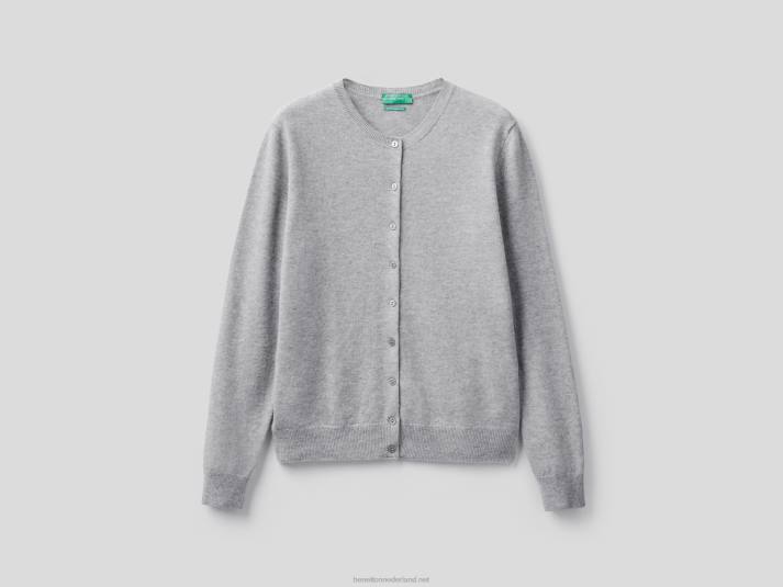 vrouwen Benetton lichtgrijs vest met ronde hals van zuivere merinowol lichtgrijs 4R62182