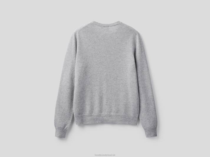 vrouwen Benetton lichtgrijs vest met ronde hals van zuivere merinowol lichtgrijs 4R62182