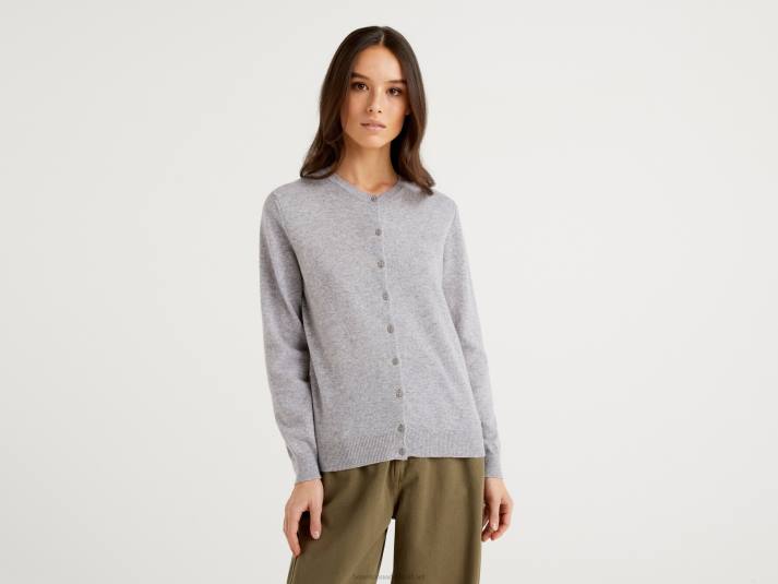 vrouwen Benetton lichtgrijs vest met ronde hals van zuivere merinowol lichtgrijs 4R623624